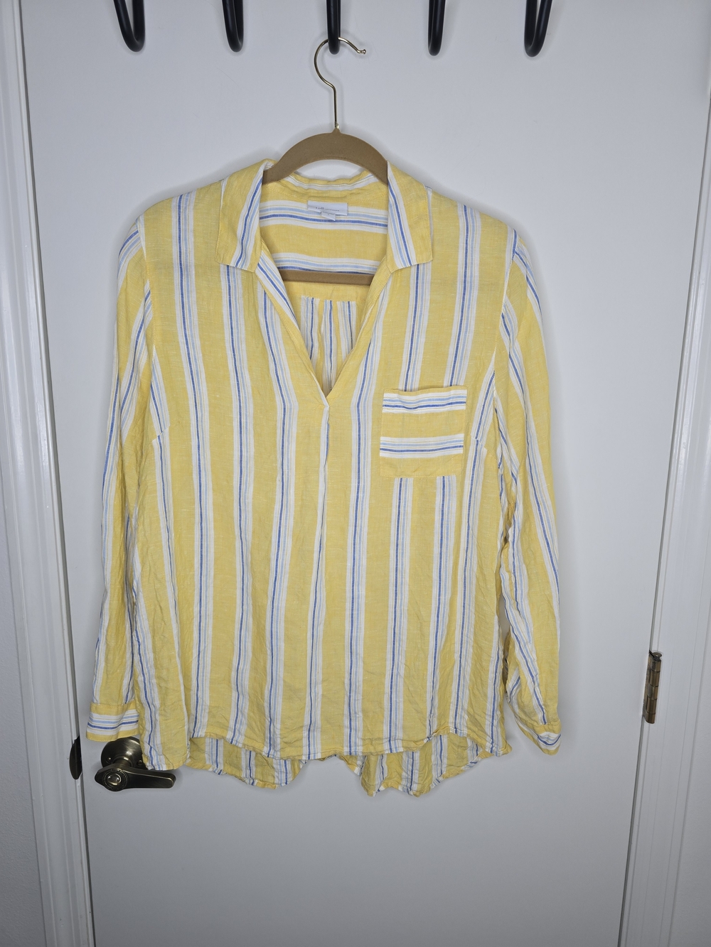 J. Jill Yellow Striped V-Neck Linen Top